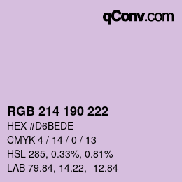 Color code: RGB 214 190 222 | qconv.com