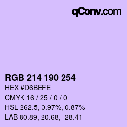 Código de color: RGB 214 190 254 | qconv.com