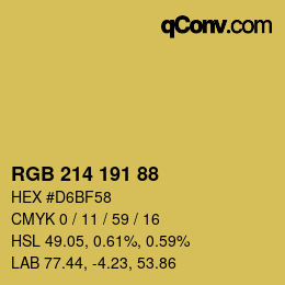 Color code: RGB 214 191 88 | qconv.com