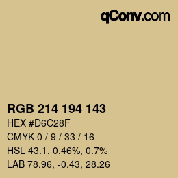 Color code: RGB 214 194 143 | qconv.com