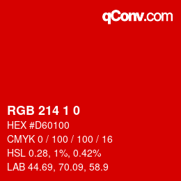 Color code: RGB 214 1 0 | qconv.com