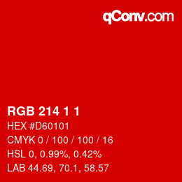 カラーコード: RGB 214 1 1 | qconv.com