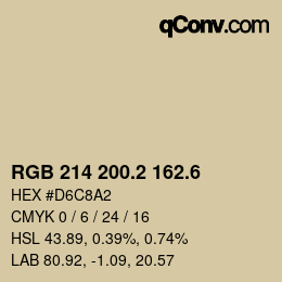 カラーコード: RGB 214 200.2 162.6 | qconv.com