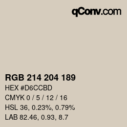 颜色代码: RGB 214 204 189 | qconv.com