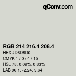 カラーコード: RGB 214 216.4 208.4 | qconv.com