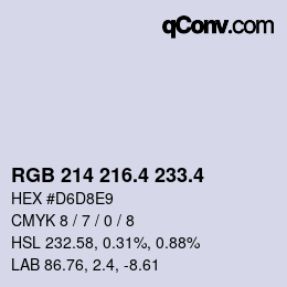 カラーコード: RGB 214 216.4 233.4 | qconv.com