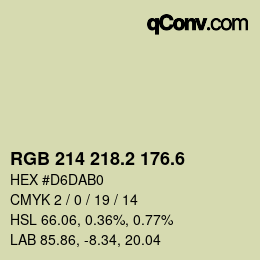 カラーコード: RGB 214 218.2 176.6 | qconv.com