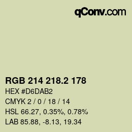 カラーコード: RGB 214 218.2 178 | qconv.com