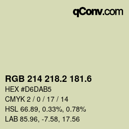 カラーコード: RGB 214 218.2 181.6 | qconv.com