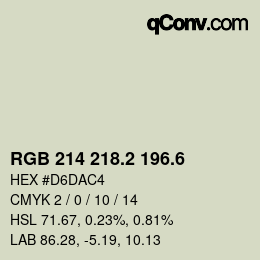 カラーコード: RGB 214 218.2 196.6 | qconv.com