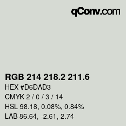 カラーコード: RGB 214 218.2 211.6 | qconv.com