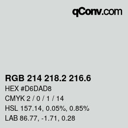 カラーコード: RGB 214 218.2 216.6 | qconv.com