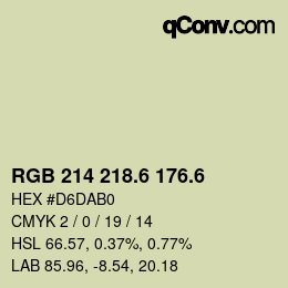 カラーコード: RGB 214 218.6 176.6 | qconv.com