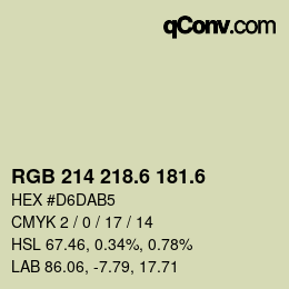 カラーコード: RGB 214 218.6 181.6 | qconv.com