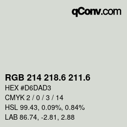 カラーコード: RGB 214 218.6 211.6 | qconv.com