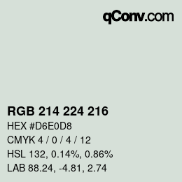 カラーコード: RGB 214 224 216 | qconv.com