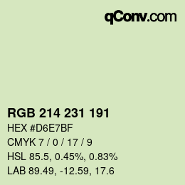 カラーコード: RGB 214 231 191 | qconv.com