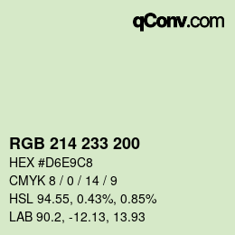 カラーコード: RGB 214 233 200 | qconv.com