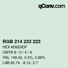 Color code: RGB 214 233 223 | qconv.com
