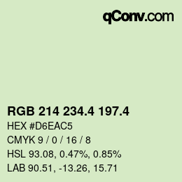 カラーコード: RGB 214 234.4 197.4 | qconv.com