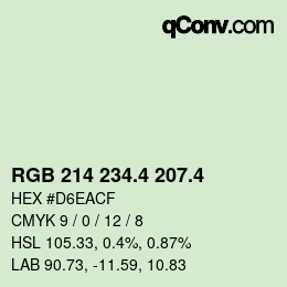 カラーコード: RGB 214 234.4 207.4 | qconv.com