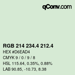 カラーコード: RGB 214 234.4 212.4 | qconv.com