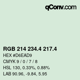 カラーコード: RGB 214 234.4 217.4 | qconv.com