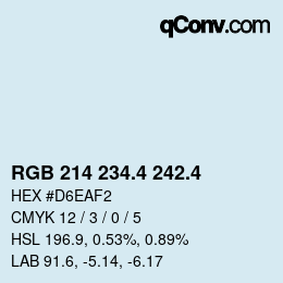 カラーコード: RGB 214 234.4 242.4 | qconv.com