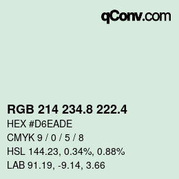 カラーコード: RGB 214 234.8 222.4 | qconv.com