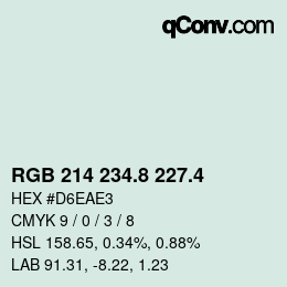 カラーコード: RGB 214 234.8 227.4 | qconv.com