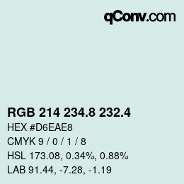 カラーコード: RGB 214 234.8 232.4 | qconv.com