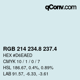 カラーコード: RGB 214 234.8 237.4 | qconv.com