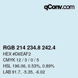 カラーコード: RGB 214 234.8 242.4 | qconv.com