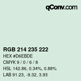 カラーコード: RGB 214 235 222 | qconv.com