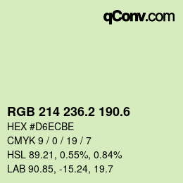 カラーコード: RGB 214 236.2 190.6 | qconv.com
