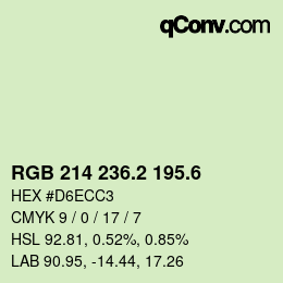 カラーコード: RGB 214 236.2 195.6 | qconv.com