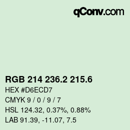 カラーコード: RGB 214 236.2 215.6 | qconv.com