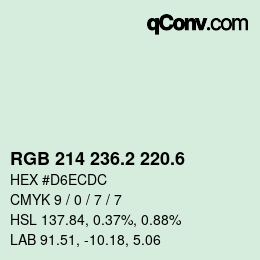 カラーコード: RGB 214 236.2 220.6 | qconv.com