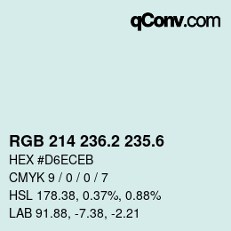 カラーコード: RGB 214 236.2 235.6 | qconv.com