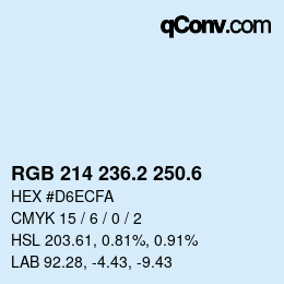 カラーコード: RGB 214 236.2 250.6 | qconv.com