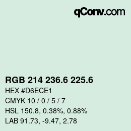 カラーコード: RGB 214 236.6 225.6 | qconv.com