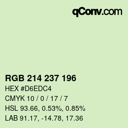 Color code: RGB 214 237 196 | qconv.com