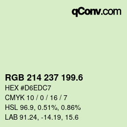 カラーコード: RGB 214 237 199.6 | qconv.com