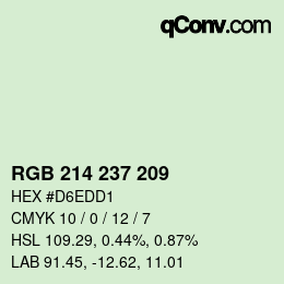 カラーコード: RGB 214 237 209 | qconv.com