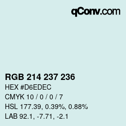 Color code: RGB 214 237 236 | qconv.com