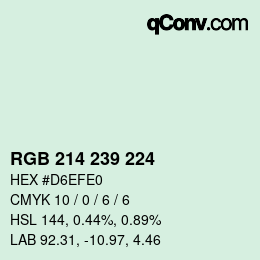 Color code: RGB 214 239 224 | qconv.com