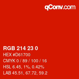 カラーコード: RGB 214 23 0 | qconv.com