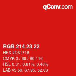カラーコード: RGB 214 23 22 | qconv.com