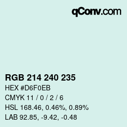 Color code: RGB 214 240 235 | qconv.com