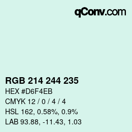 Color code: RGB 214 244 235 | qconv.com